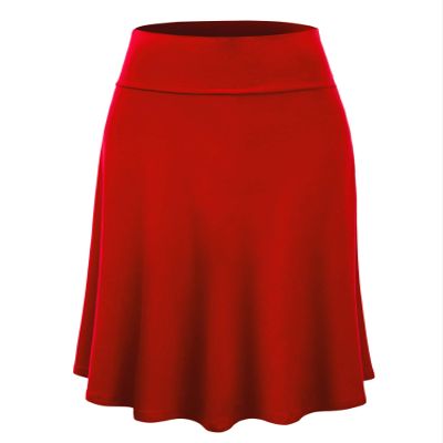 LL WB1105 Womens Lightweight Fold Over Flared Midi Skirt S RED