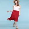 LL WB1105 Womens Lightweight Fold Over Flared Midi Skirt S RED view 3