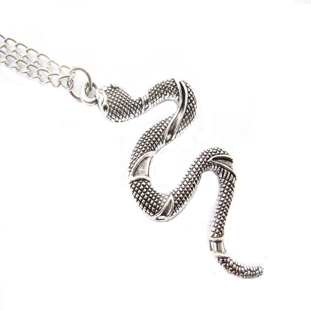 2Pcs Antique Silver Snake Necklace,Snake Jewelry,Boa Constrictor Charm