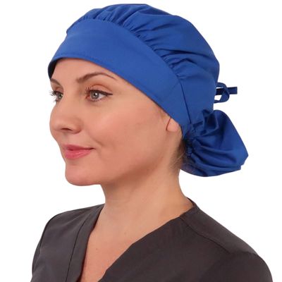Sparkling EARTH Solid Royal Blue Cotton Banded Bouffant Ponytail Surgical Scrub Cap with Built-in Sweatband - Made in the USA!