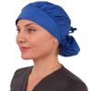 Sparkling EARTH Solid Royal Blue Cotton Banded Bouffant Ponytail Surgical Scrub Cap with Built-in Sweatband - Made in the USA! view 1