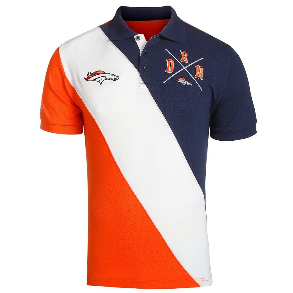 FOCO Denver Broncos Cotton Rugby Polo Diagonal Stripe Double Extra Large