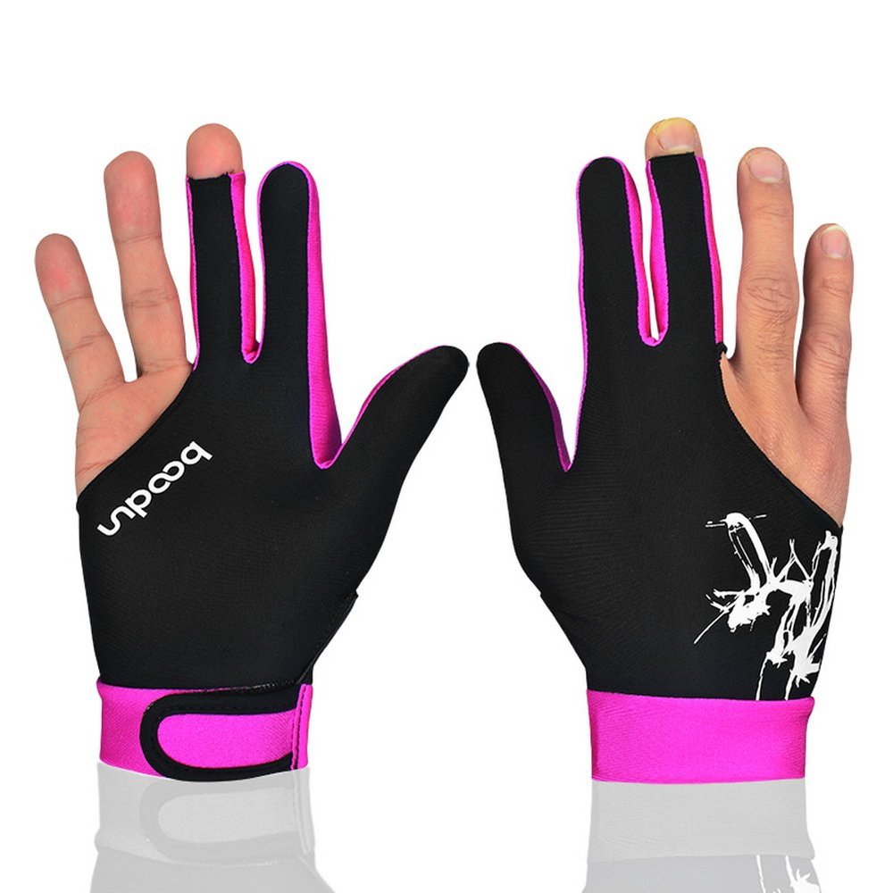 Anser M050912 Man Woman Elastic 3 Fingers Show Gloves for Billiard Shooters Carom Pool Snooker Cue Sport - Wear on The Right or Left Hand 1PCS (Pink, L)