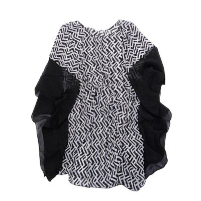 TrendsBlue Chiffon Geometric Sheer Kimono Wrap Blouse Poncho Beach Cover Up, Black