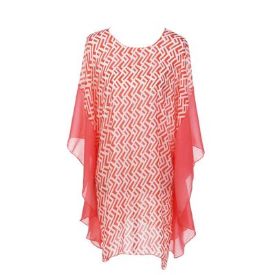 TrendsBlue Chiffon Geometric Sheer Kimono Wrap Blouse Poncho Beach Cover Up, Hot Pink