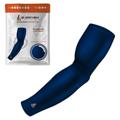 B-Driven Sports Pro-Fit Compression Arm Sleeve - Athletic Sports Support for Baseball, Basketball, Football, Softball, Running, Volleyball, Men, Women, Youth - BlueMLB XXX-S (YTH-STD) (1pc)