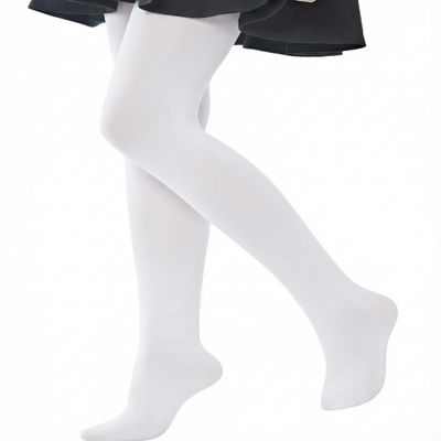 leg elegant Ballet Footed Dance Tights for Toddler and Kids Girls 50D (White,8-10)