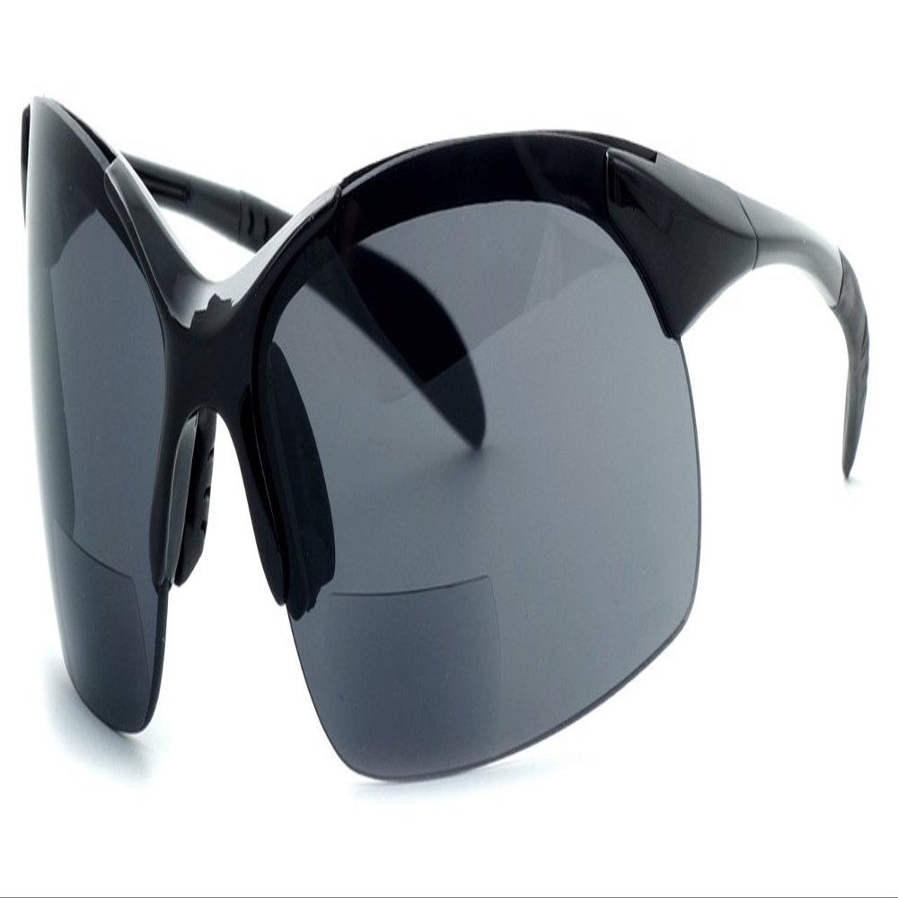 Calabria 48BF BiFocal Reading Sunglasses +1.50 Black/Grey Mens Womens Lightweight Semi-Rimless Wrap Around Bi-Focal Sunnies
