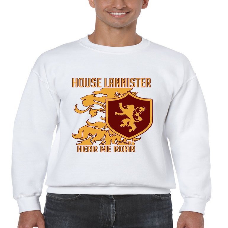 ALLNTRENDS Men's Crewneck Sweatshirt House Lannister Hear Me Roar (M, White)