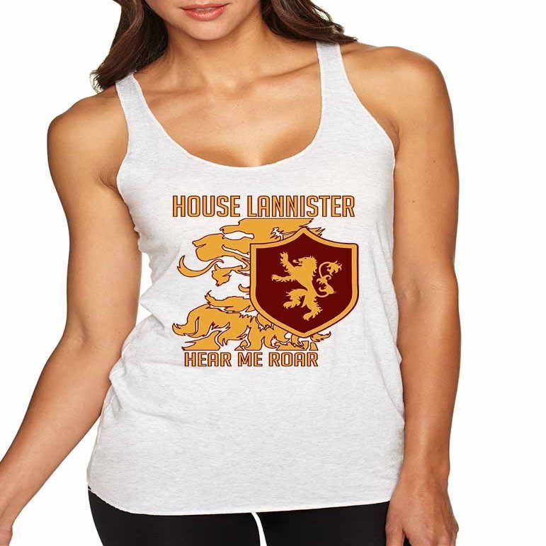 ALLNTRENDS Women's Tank Top House Lannister Hear Me Roar (L, Heather White)