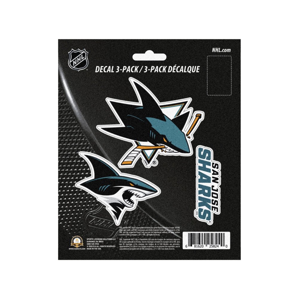 Fanmats NHL San Jose Sharks Team Decal, 3-Pack, Aqua, One Size