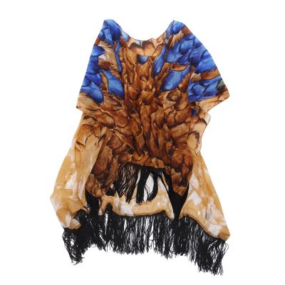 TrendsBlue Large Wide Chiffon Feather Fringe Kimono Wrap Poncho Blouse Beach Cover Up, Brown