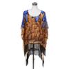 TrendsBlue Large Wide Chiffon Feather Fringe Kimono Wrap Poncho Blouse Beach Cover Up, Brown view 2