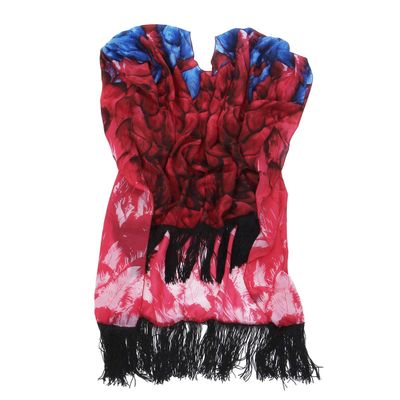 Large Wide Chiffon Feather Fringe Kimono Wrap Poncho Blouse Beach Cover Up, Red