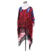 Large Wide Chiffon Feather Fringe Kimono Wrap Poncho Blouse Beach Cover Up, Red view 3