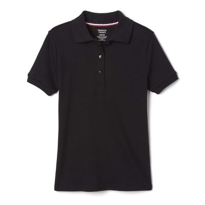 French Toast Girls' Picot Collar Polo Short Sleeve Shirt (Kids Standard & Plus Size), Black, 18-20