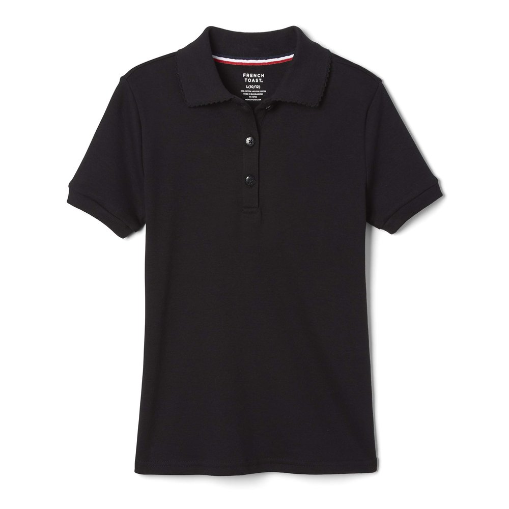 French Toast Girls' Picot Collar Polo Short Sleeve Shirt (Kids Standard & Plus Size), Black, 18-20