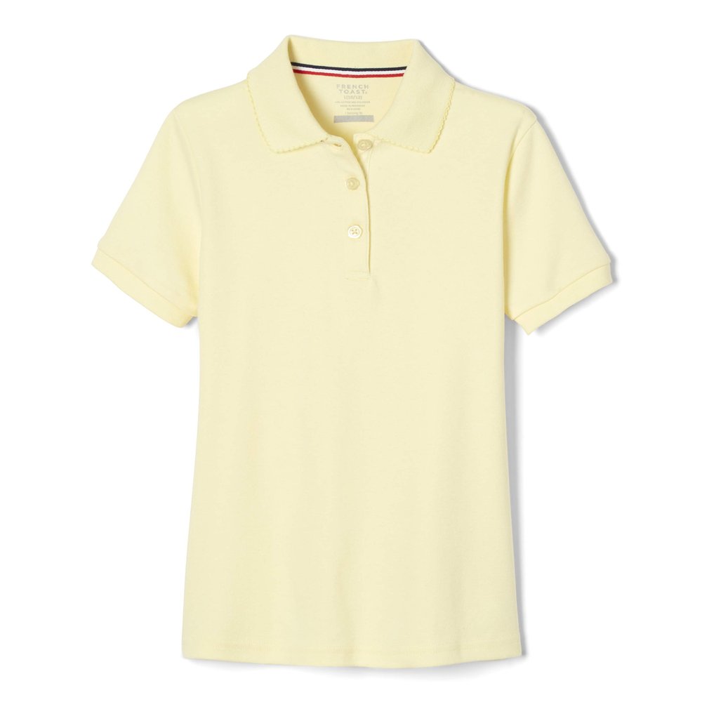 French Toast Girls' Picot Collar Polo Short Sleeve Shirt (Kids Standard & Plus Size), Yellow, 14-16