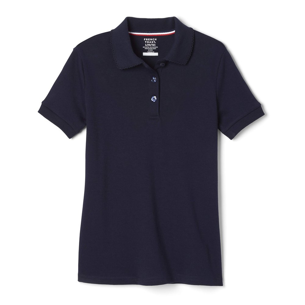 French Toast Girls' Short Sleeve Polo Shirt with Picot Collar (Standard & Plus Sizes), Navy, 14-16