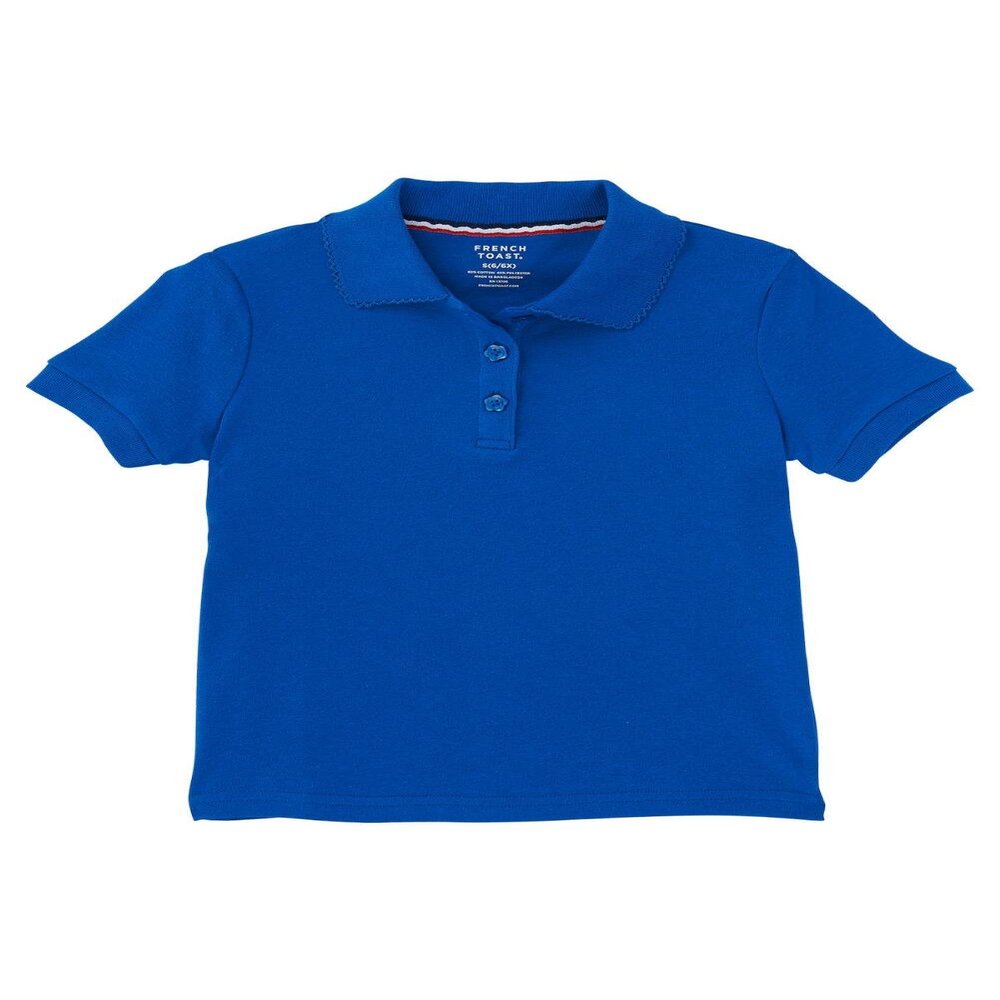 French Toast Girls' Short Sleeve Polo Shirt with Picot Collar (Standard & Plus Sizes), Royal, 7-8