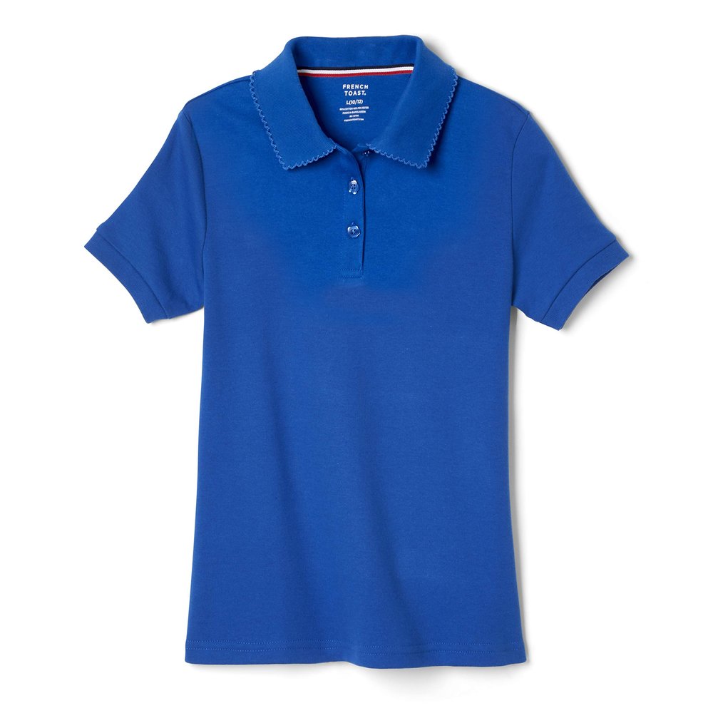 French Toast Girls' Picot Collar Polo Short Sleeve Shirt (Kids Standard & Plus Size), Royal, 14-16