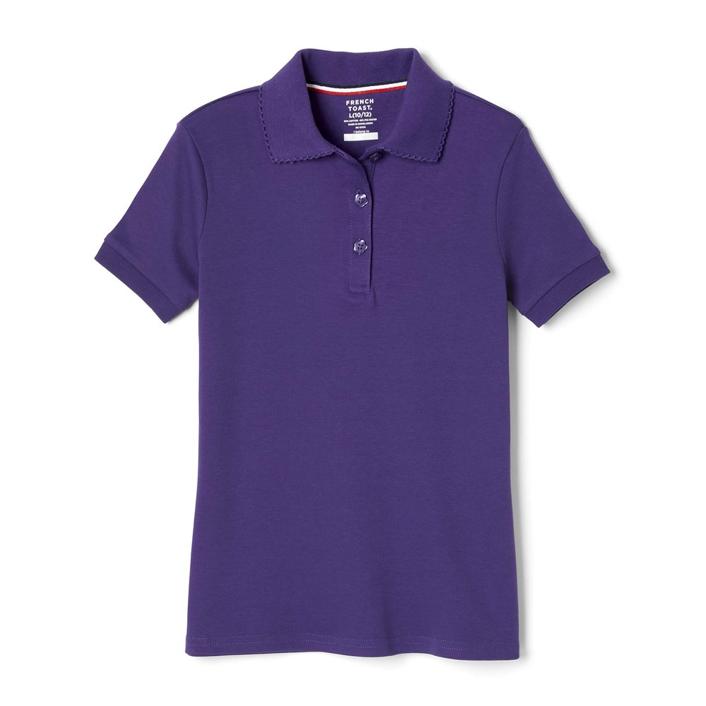 French Toast Girls' Short Sleeve Polo Shirt with Picot Collar (Standard & Plus Sizes), Purple, 7-8