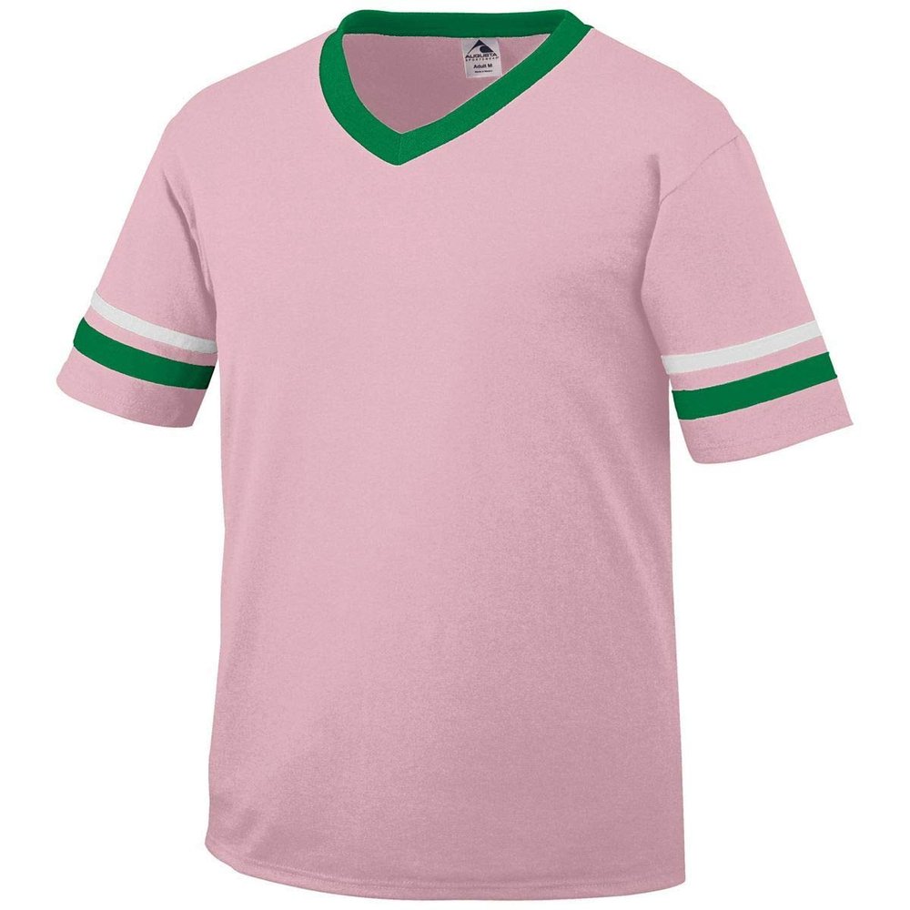 Augusta Adult Striped Sleeve Jersey, Light Pink/Kelly/White, Small