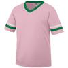 Augusta Adult Striped Sleeve Jersey, Light Pink/Kelly/White, Small view 1