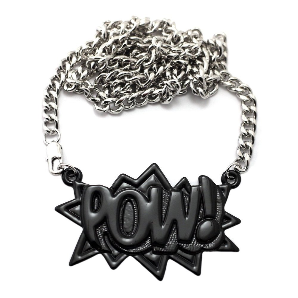 NYFASHION101 POW! Rapper Pendant with 6mm 36" Miami Cuban Chain Necklace - Black/Silver-Tone