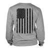 Distressed Black USA Flag - United States Unisex Long Sleeve Shirt (Light Gray - Back Print, XX-Large) view 1