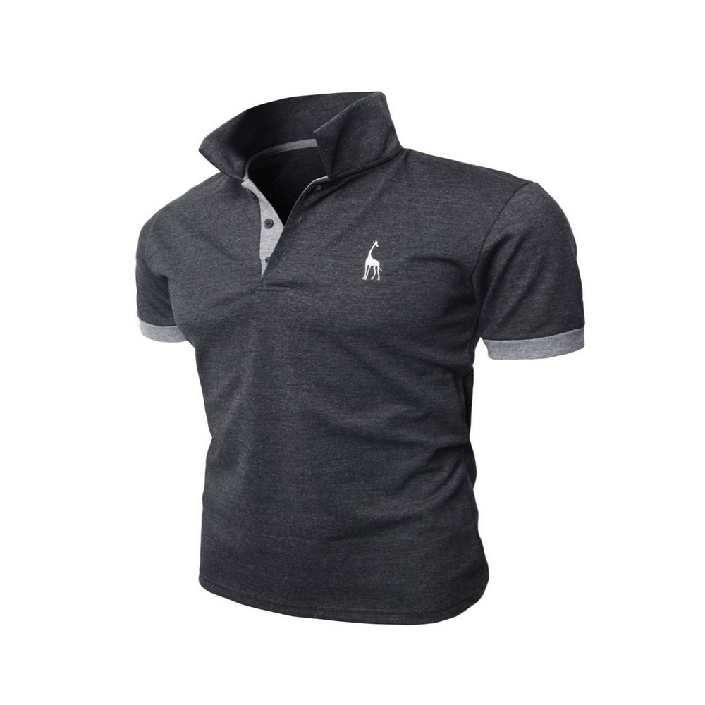 Legou Mens Polo T-Shirt Solid Polo Tee 10-Color Basic Slim Top Fashion Casual T-Shirt Dark Gray M