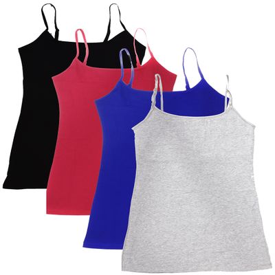 4 Pack: Active Basic Cami Tanks in Many Colors (2X, Black/Red/Royal/HGray)