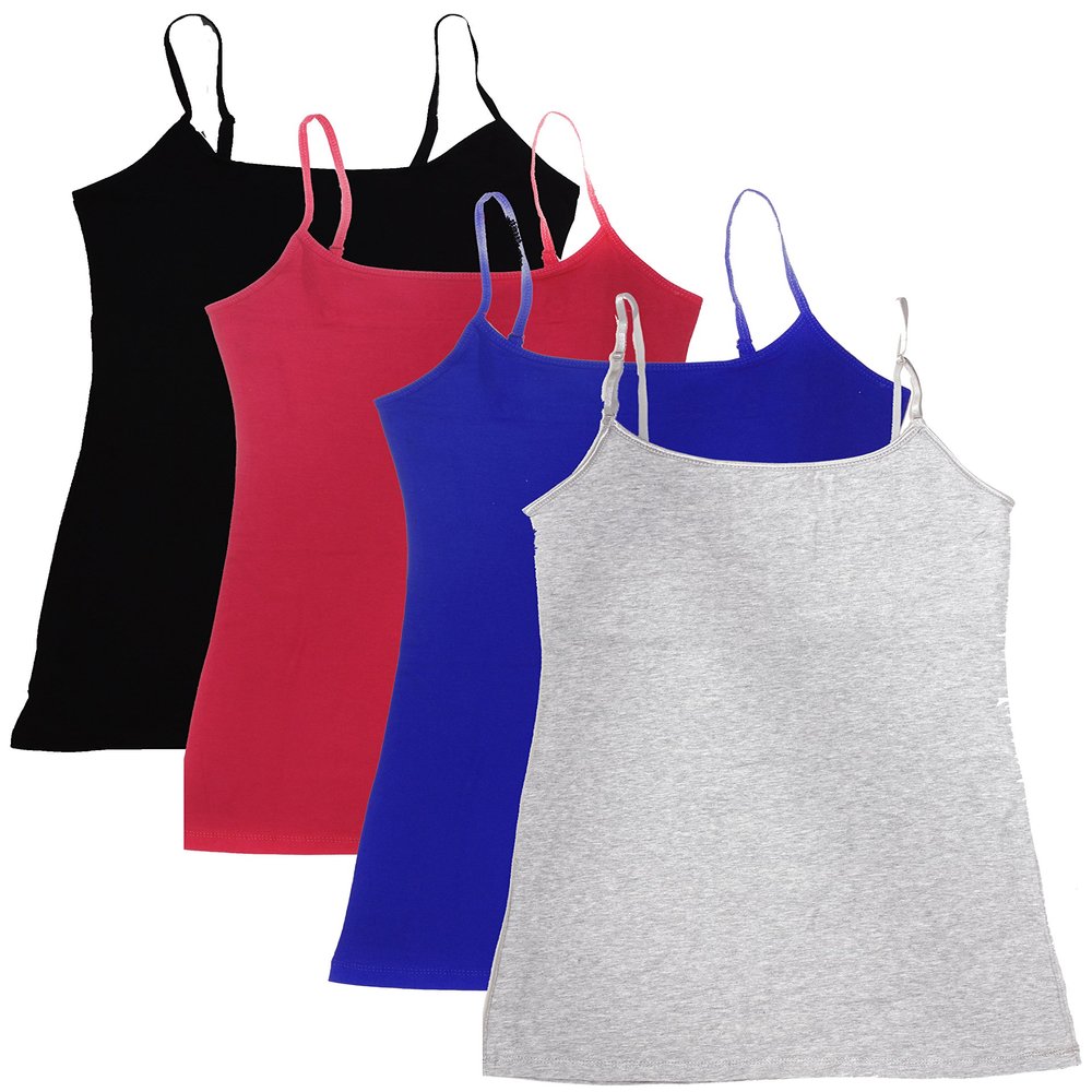 4 Pack: Active Basic Cami Tanks in Many Colors (2X, Black/Red/Royal/HGray)
