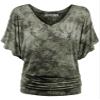 Lock and Love LL WT1116 Womens V Neck Short Sleeve Tie Dye Drape Dolman Top L Olive view 2