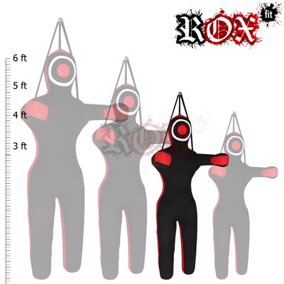 ROX Fit Grappling Dummy Realistic hanging style Brazilaian JiuJistsu Training Bag 3 ft, 4 ft, 5 ft,6ft (Unfilled) (4 Foot, Black Red)