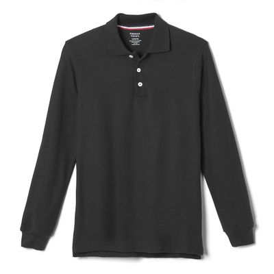 French Toast Boys' Pique Polo School Uniform Shirt with Long Sleeves for Boys and Girls, Black, 18/20 Husky