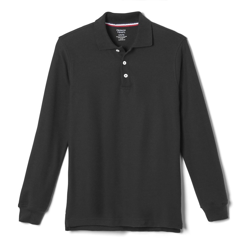 French Toast Boys' Pique Polo School Uniform Shirt with Long Sleeves for Boys and Girls, Black, 18/20 Husky