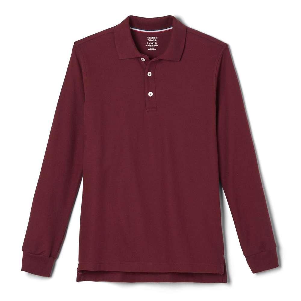 French Toast Boys' Pique Polo School Uniform Shirt with Long Sleeves for Boys and Girls, Burgundy, 18/20 Husky
