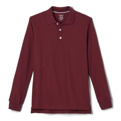 French Toast Boys' Pique Polo School Uniform Shirt with Long Sleeves for Boys and Girls, Burgundy, 14/16 Husky