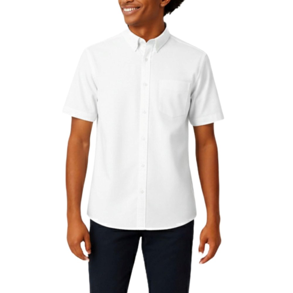 French Toast Boys' Short Sleeve Classic Poplin Dress Shirt (Standard & Husky), White, 18 Husky