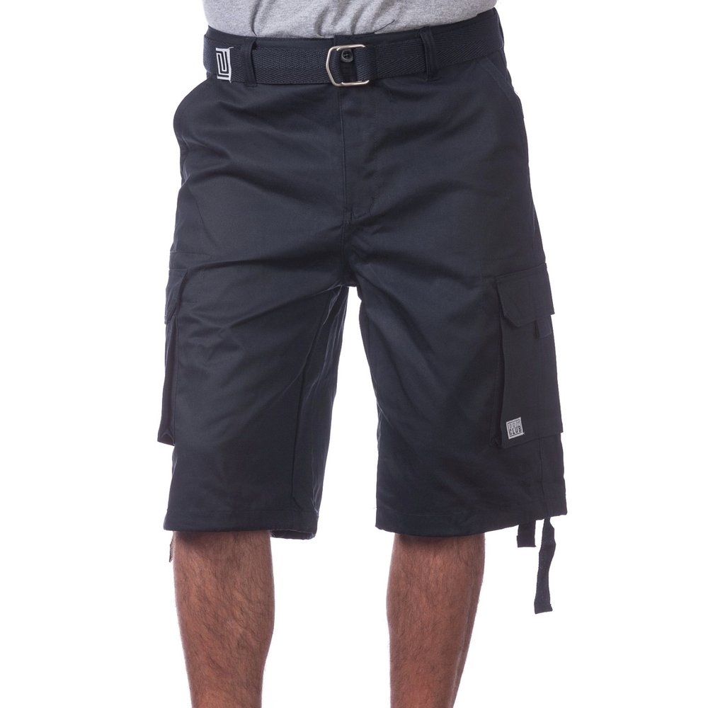 Pro Club Men's Cotton Twill Cargo Shorts with Belt, 52", Navy