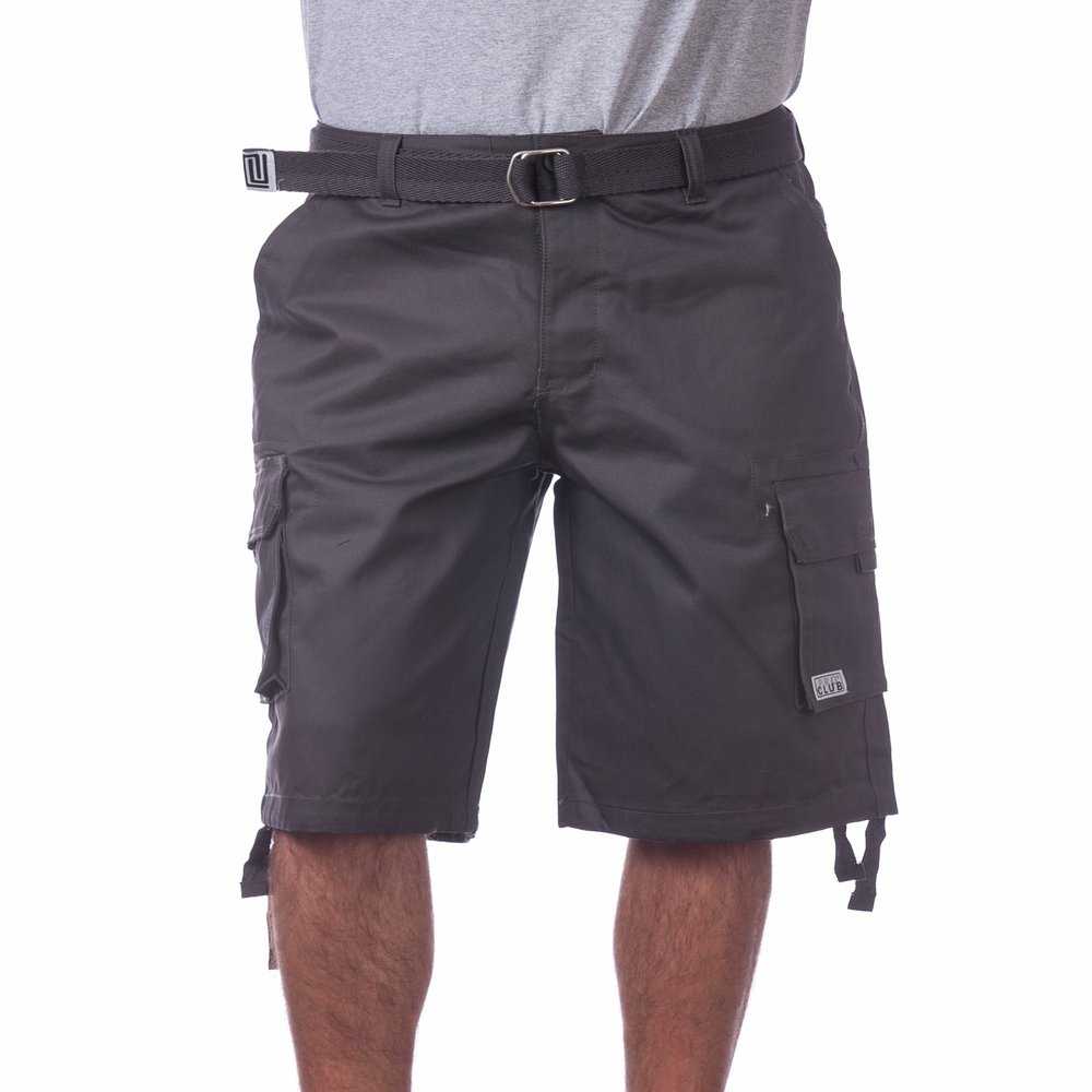 Pro Club Men's Cotton Twill Cargo Shorts with Belt, 64", Charcoal