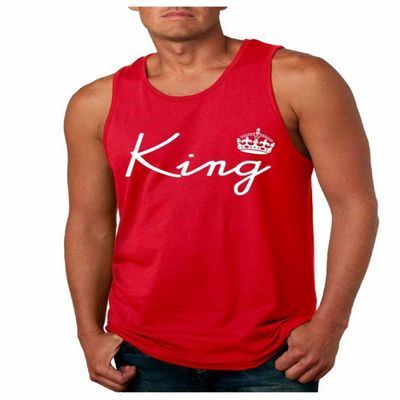 ALLNTRENDS Couple Tank Top Queen and King White Letters Valentine's Day Shirt (Womens L Mens L, Red)