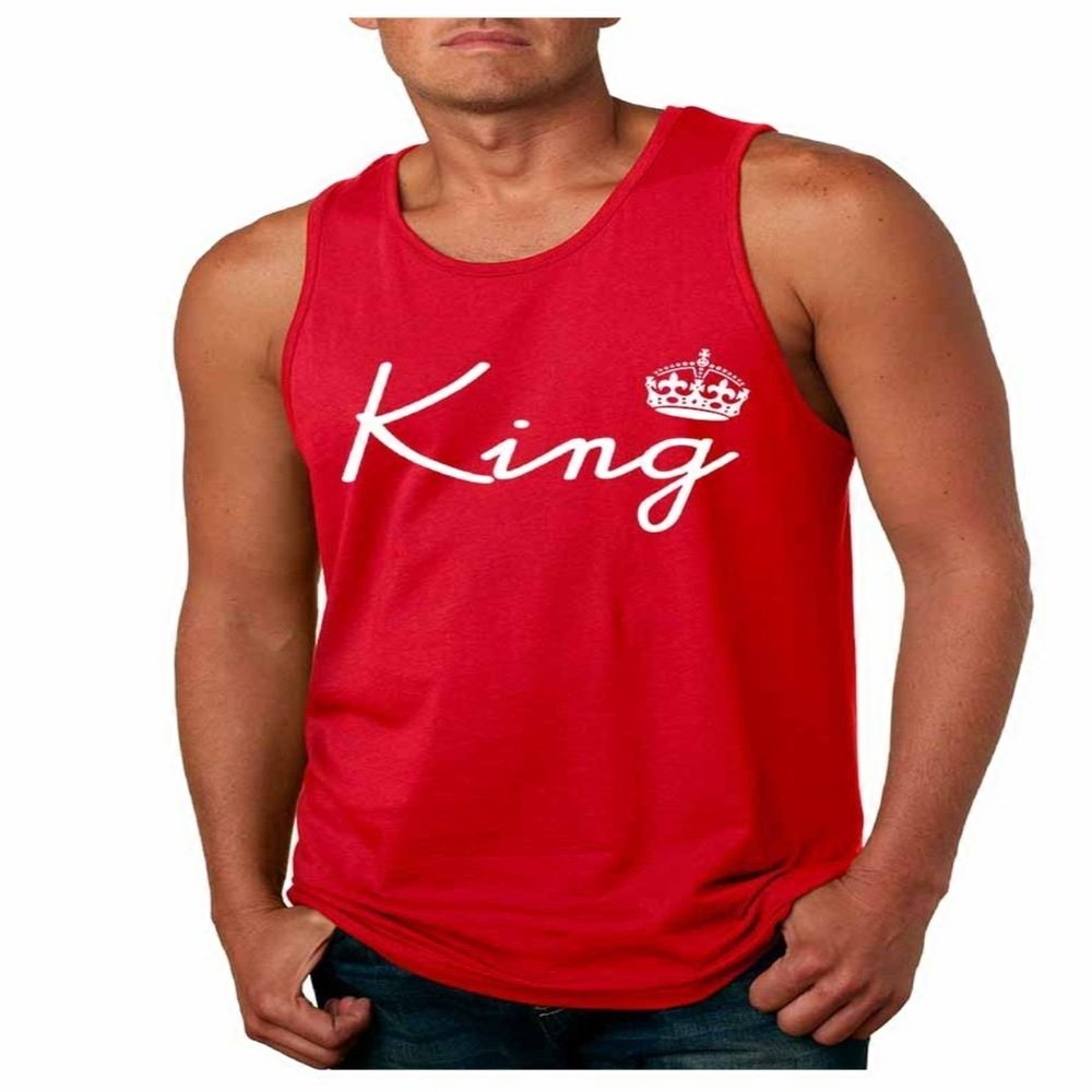 ALLNTRENDS Couple Tank Top Queen and King White Letters Valentine's Day Shirt (Womens L Mens L, Red)