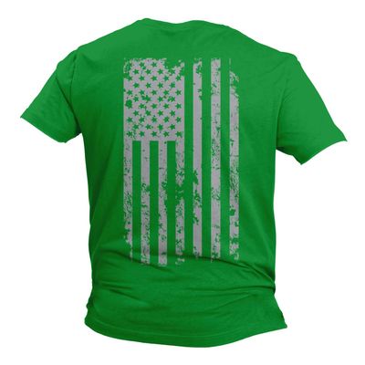 Haase Unlimited Silver American Flag - USA Patriotic Freedom Men's T-Shirt (Kelly - Back Print, Large)
