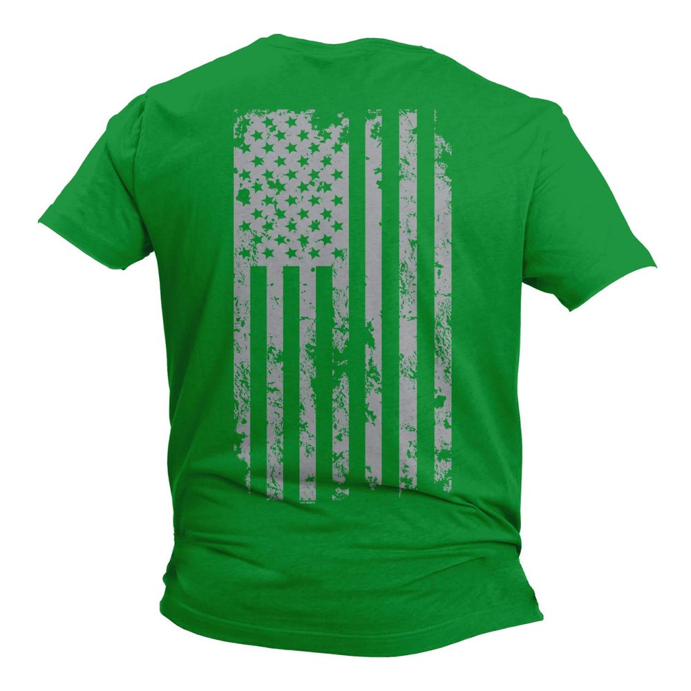 Haase Unlimited Silver American Flag - USA Patriotic Freedom Men's T-Shirt (Kelly - Back Print, Large)