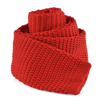 Moda Di Raza - Mens Casual Solid Color Waffle Knit Woven Square End Neck Tie - 2.25" - Red