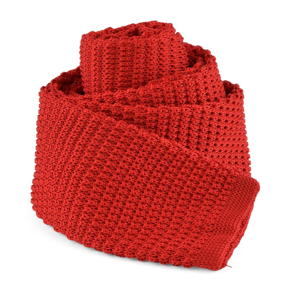 Moda Di Raza - Mens Casual Solid Color Waffle Knit Woven Square End Neck Tie - 2.25" - Red