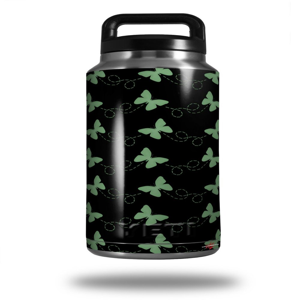 WraptorSkinz Skin Decal Wrap for Yeti Rambler Bottle 36oz Pastel Butterflies Green on Black (YETI NOT Included)
