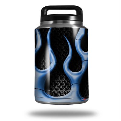 WraptorSkinz Skin Decal Wrap for Yeti Rambler Bottle 36oz Metal Flames Blue (YETI NOT Included)